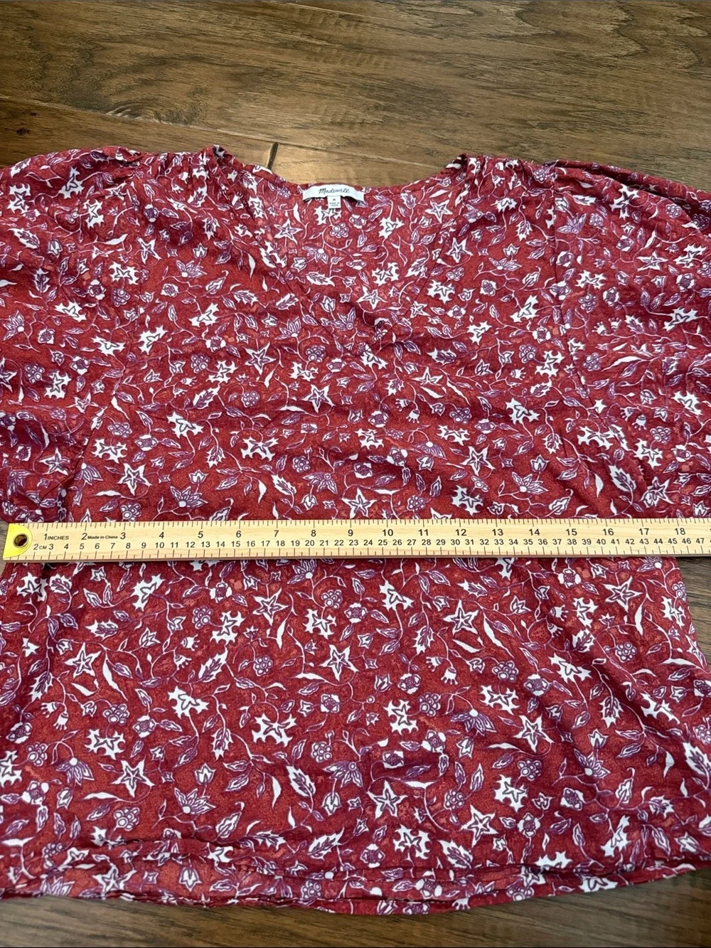 Madewell Baltik Wine Weathered Brick Floral V Neck Puff-Sleeve Top M